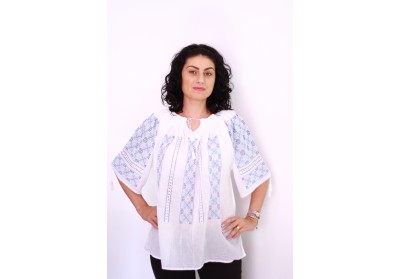 Ie damă cu mânecă scurtă model geometric vertical bleu Ie damă cu mânecă scurtă model geometric vertical bleu